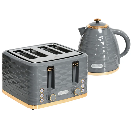 HOMCOM Kettle and Toaster Set 1.7L Rapid Boil Kettle & 4 Slice Toaster Grey by HOMCOM
