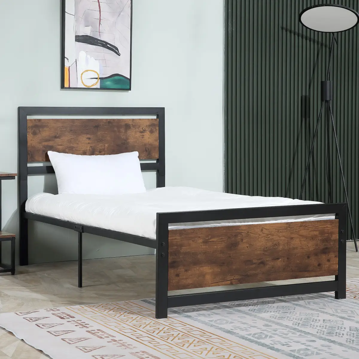 HOMCOM Single Size Metal Bed Frame w/ Headboard & Footboard, 97x195x103cm by HOMCOM