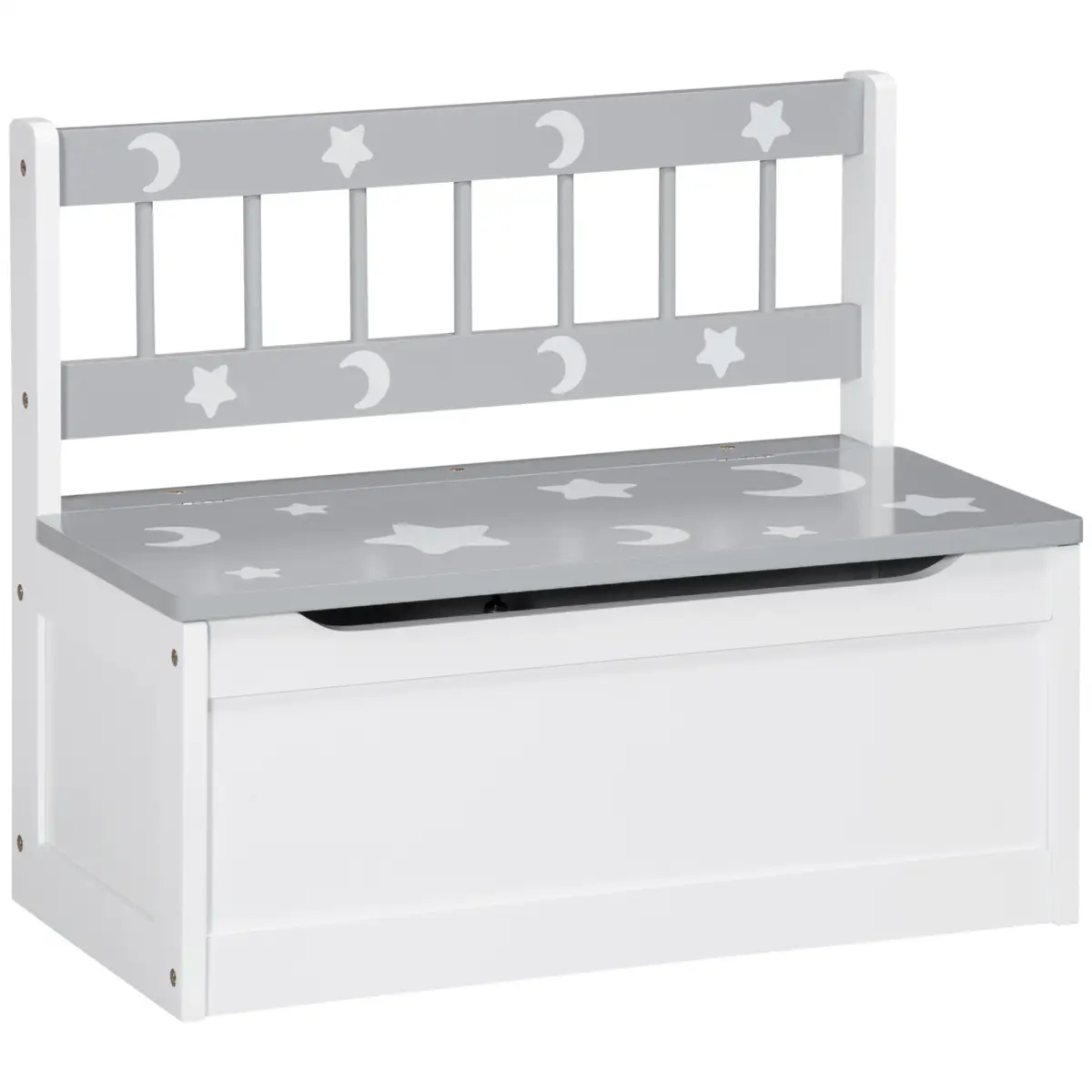 Two-In-One Wooden Toy Box, Kids Storage Bench w/ Safety Rod - Grey by Unbranded