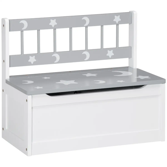Two-In-One Wooden Toy Box, Kids Storage Bench w/ Safety Rod - Grey by Unbranded