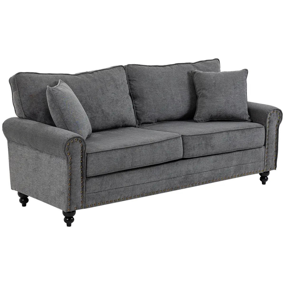 2 Seater Sofas Fabric Sofa with Nailhead Trim Cushions and Throw Pillows Grey by Unbranded