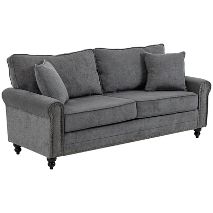2 Seater Sofas Fabric Sofa with Nailhead Trim Cushions and Throw Pillows Grey by Unbranded