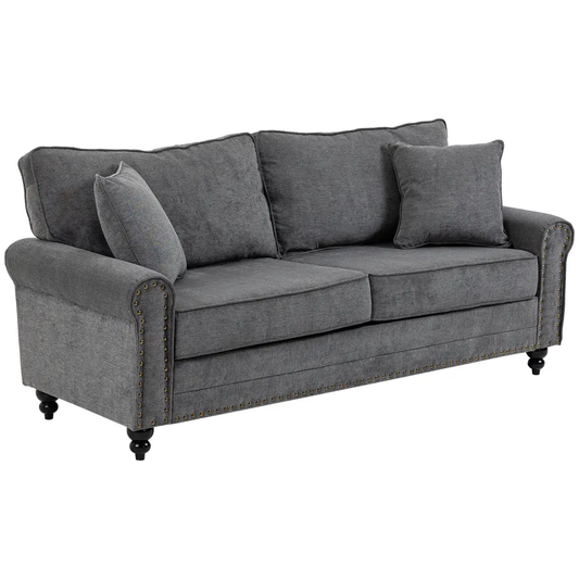 2 Seater Sofas Fabric Sofa with Nailhead Trim Cushions and Throw Pillows Grey by Unbranded