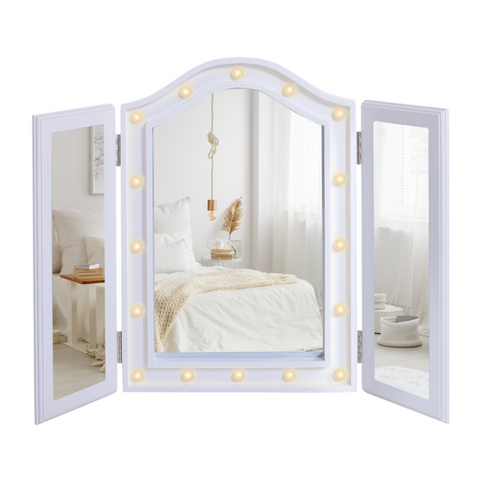 Lighted Tri-Fold Vanity Mirror Large Cosmetic Mirror LED Lights White by HOMCOM