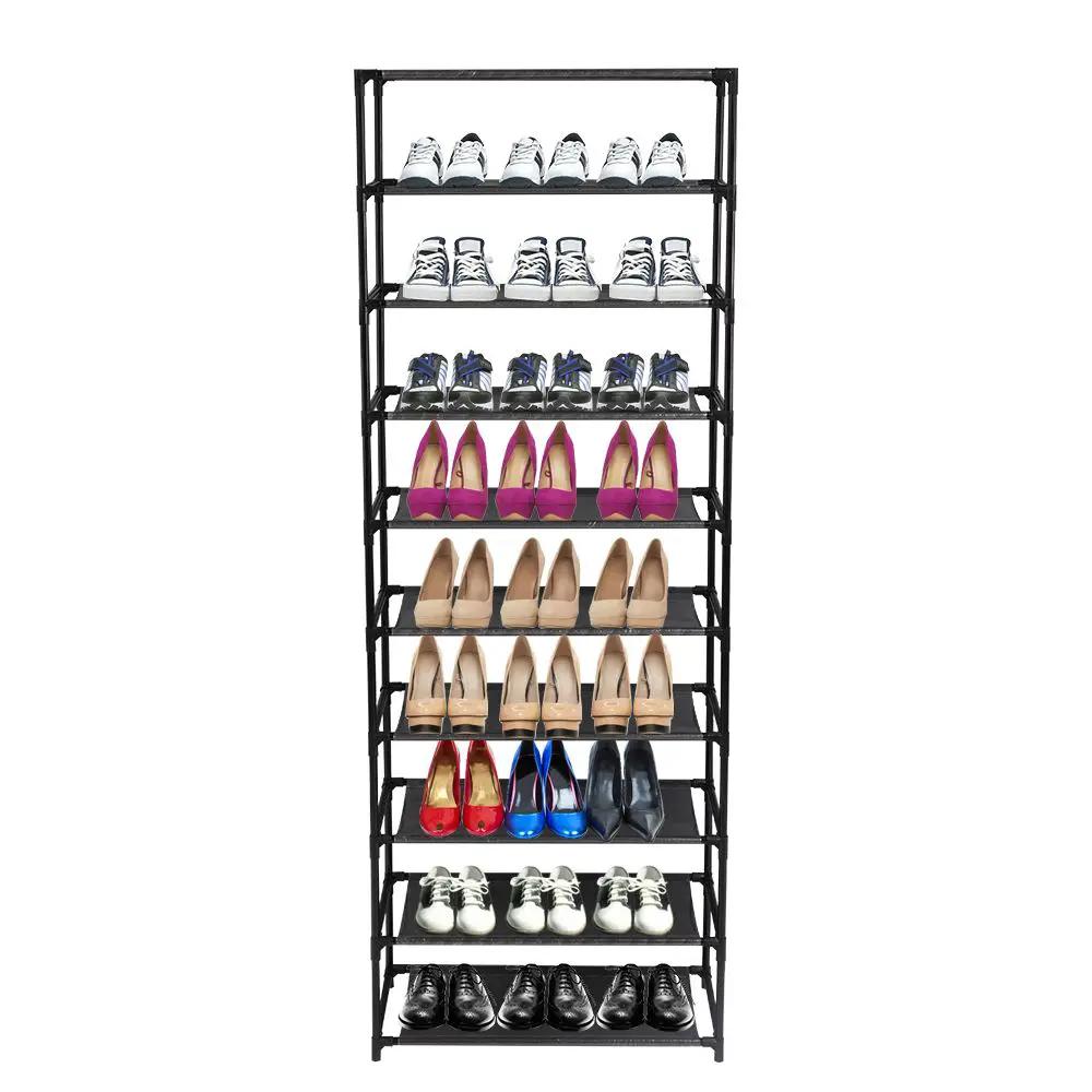 10 Tier Stackable Shoe Rack Storage Shelves - Stainless Steel Frame Holds 50 Pairs Of Shoes by N/A