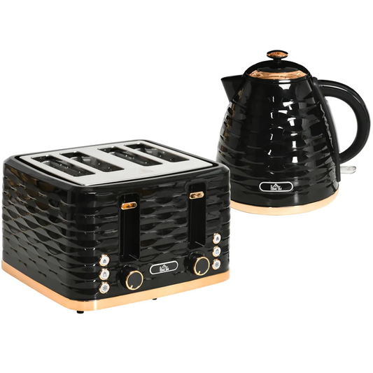 HOMCOM Kettle and Toaster Set 1.7L Rapid Boil Kettle & 4 Slice Toaster Black by HOMCOM