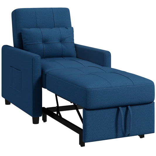 HOMCOM Pull Out Chair Bed, Sleeper Chair with Pillow, Side Pockets, Blue by HOMCOM