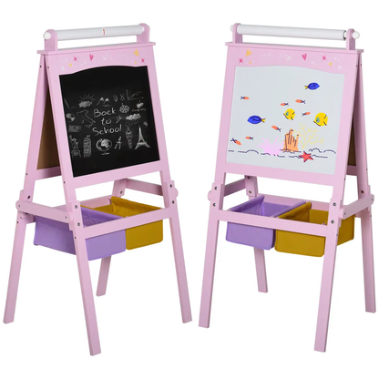 Kids Wooden Art Easel with Paper Roll Double-Sided Chalkboard, board HOMCOM by Unbranded