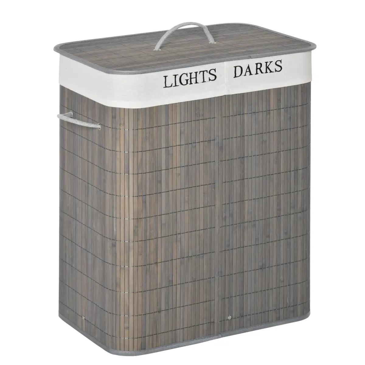 100L Bamboo Laundry Basket with Flip Lid Foldable, Grey Lining, by HOMCOM