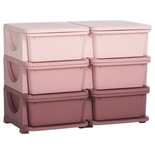 Kids Storage Unit Toy Box Vertical Dresser with Six Drawers - Pink HOMCOM by Unbranded