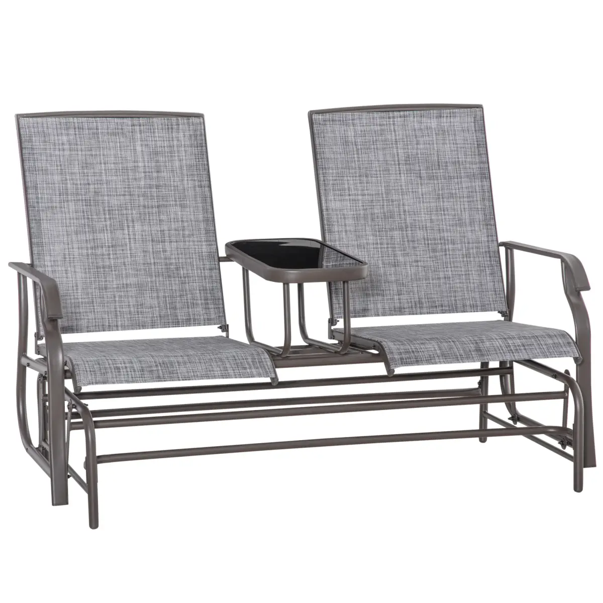 2 Seater Metal Double Swing Chair Glider Rocking Chair Seat With Table Grey by Outsunny