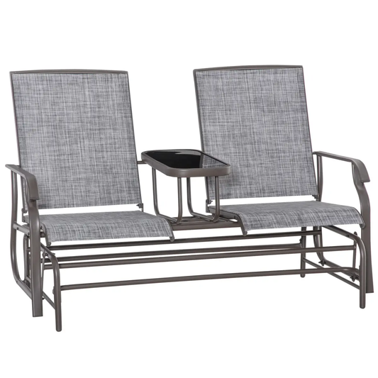 2 Seater Metal Double Swing Chair Glider Rocking Chair Seat With Table Grey by Outsunny