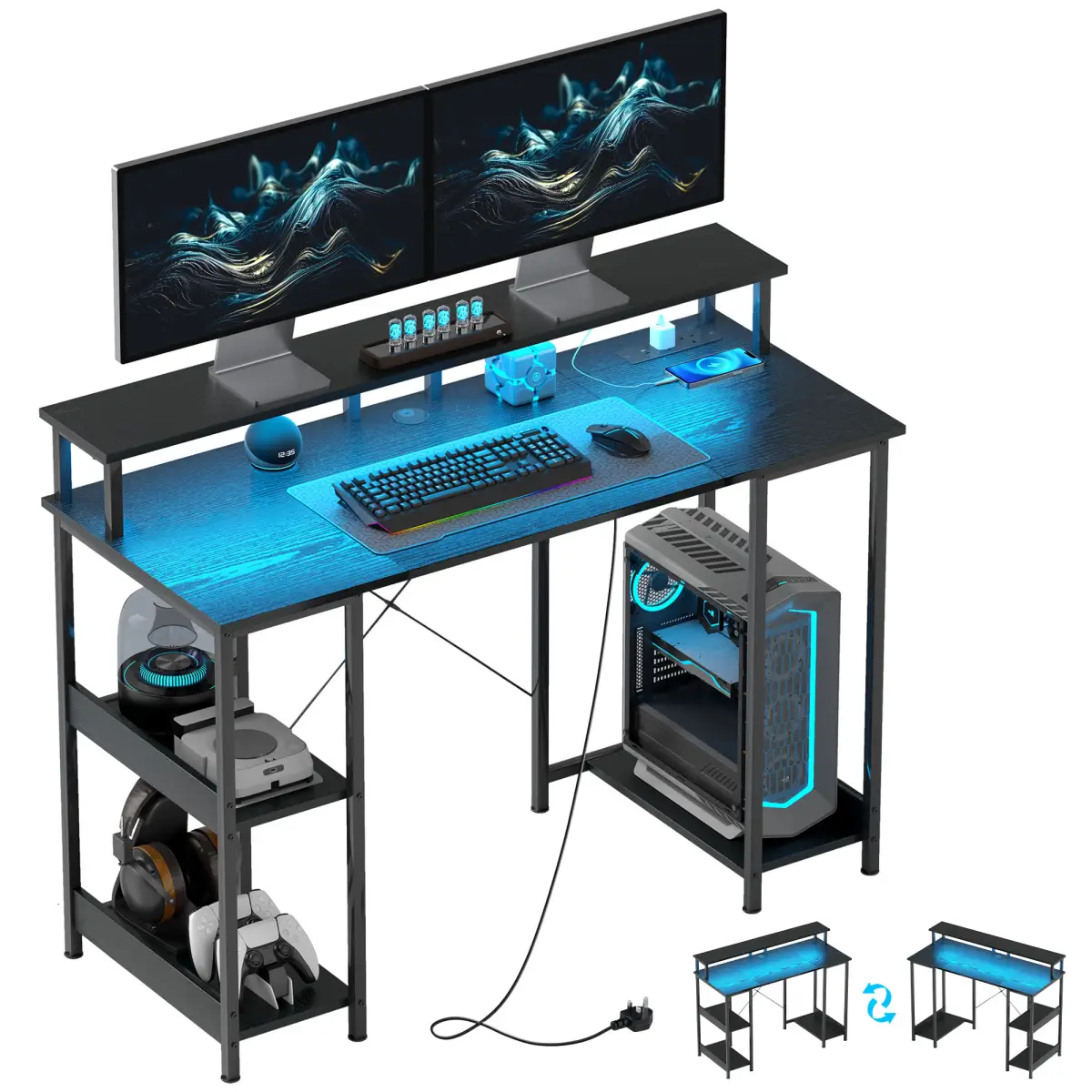 HOMCOM Computer Desk Reversible Home Office Desk with Storage Black by HOMCOM