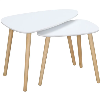 Side Table Set of 2 Nested Coffee Table W/ Solid Wood Legs Living Room White by Unbranded