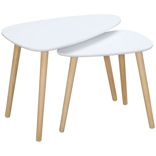 Side Table Set of 2 Nested Coffee Table W/ Solid Wood Legs Living Room White by Unbranded