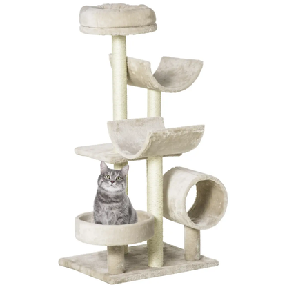 Multi-Level Large Cat Tree Scratching Post Perch Play Center Tunnel Beige by Pawhut