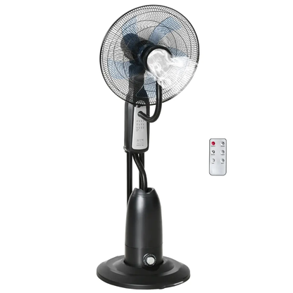 Pedestal Fan with Water Mist Spray Standing Fan w/ 2.8L Water Tank Black by HOMCOM