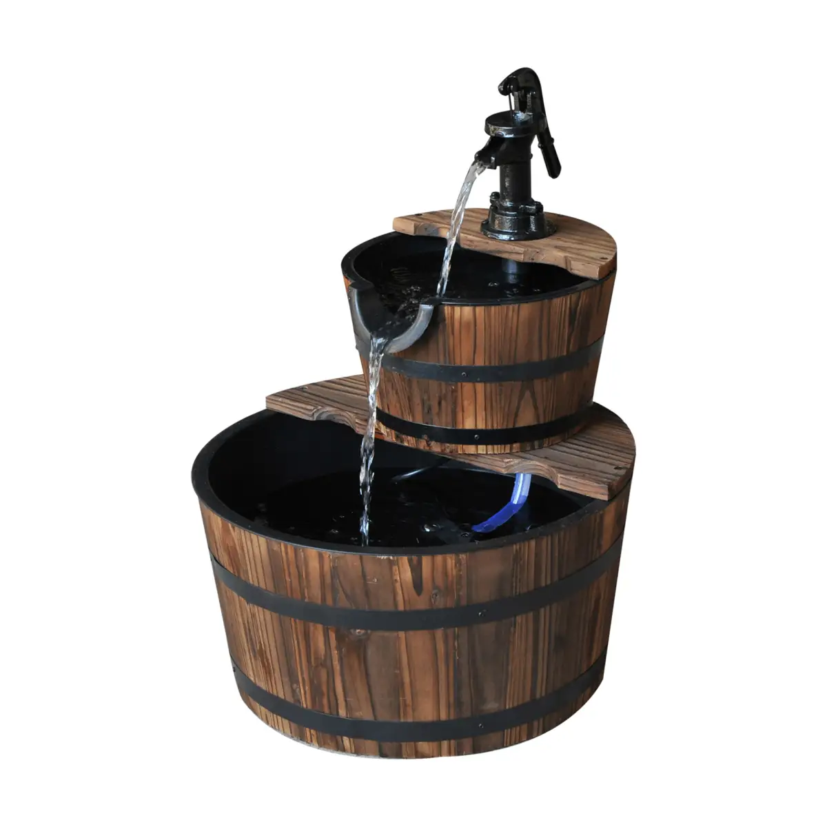 Wooden Water Pump Fountain, 2 Tier-Fir Wood/Steel by Outsunny