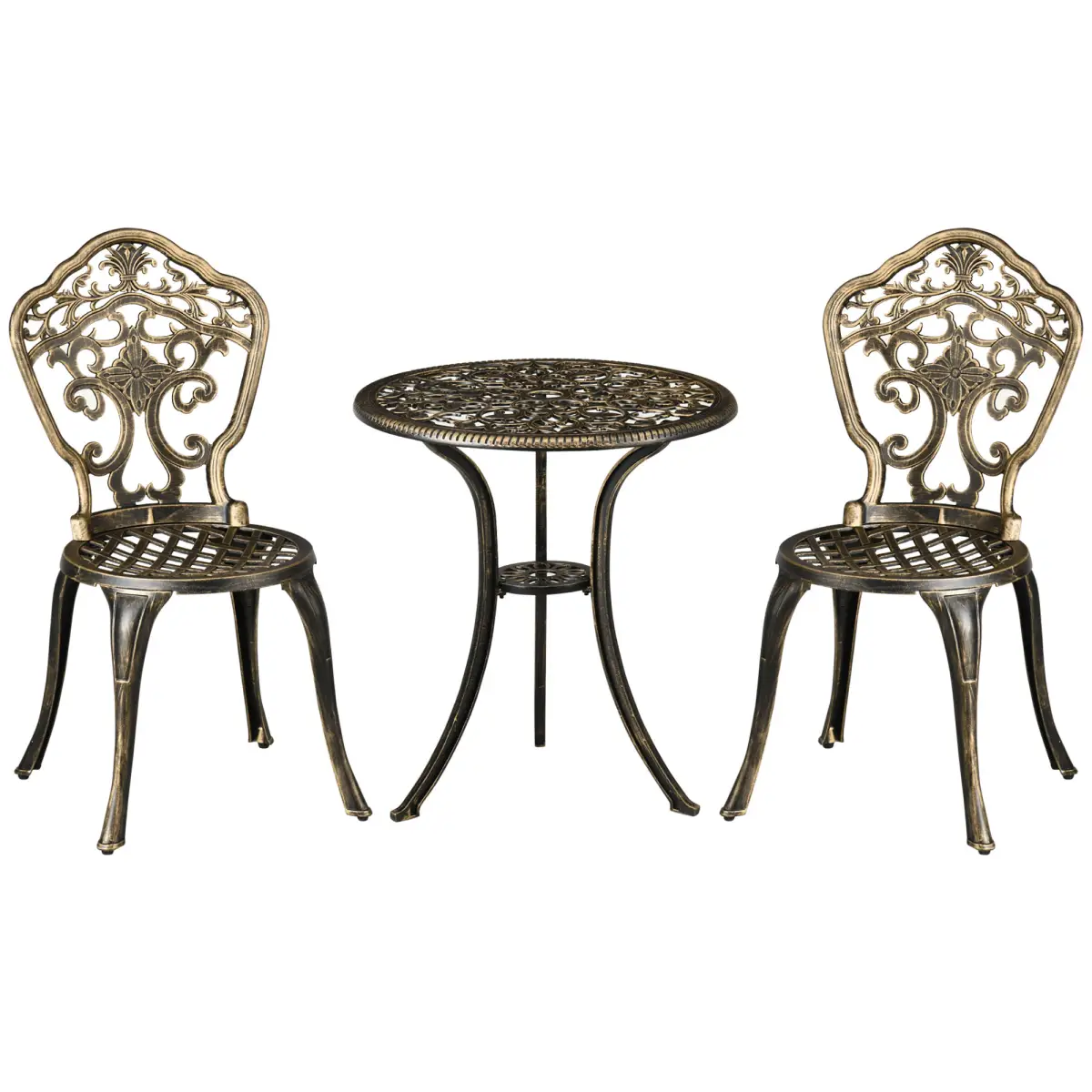 3 Piece Cast Aluminium Garden Bistro Set with Parasol Hole for Balcony, Patio by Outsunny