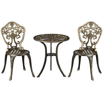 3 Piece Cast Aluminium Garden Bistro Set with Parasol Hole for Balcony, Patio by Outsunny