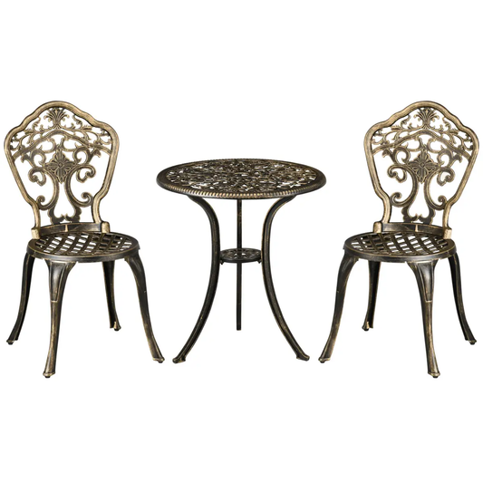 3 Piece Cast Aluminium Garden Bistro Set with Parasol Hole for Balcony, Patio by Outsunny