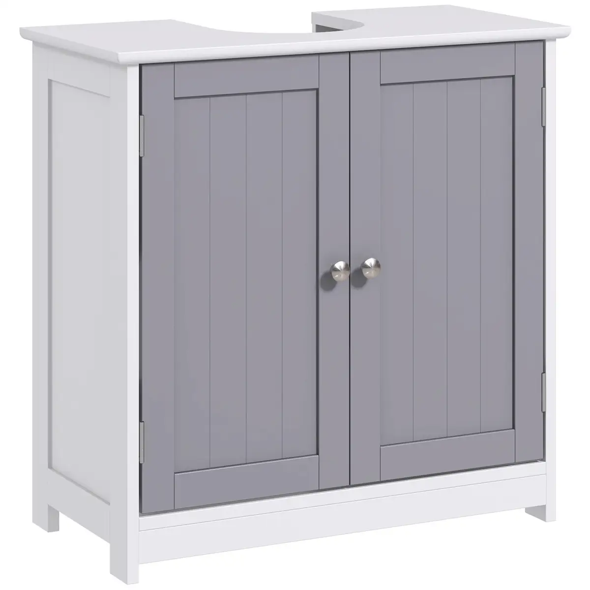 kleankin 60x60cm Under-Sink Storage Cabinet w/ Adjustable Shelf Grey White by Unbranded
