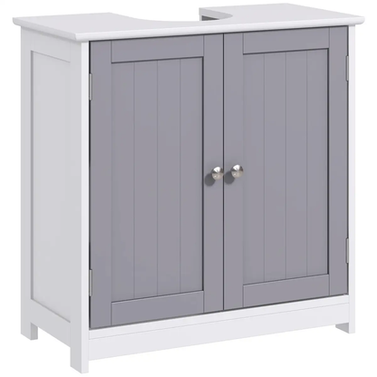 kleankin 60x60cm Under-Sink Storage Cabinet w/ Adjustable Shelf Grey White by Unbranded