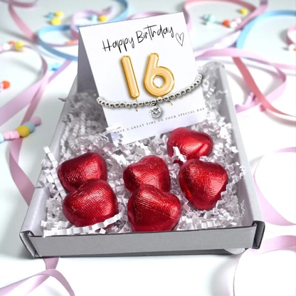 16th Birthday Cubic Zirconia Bracelet & Gold Balloons Mini Hamper by Aye Do Gifts