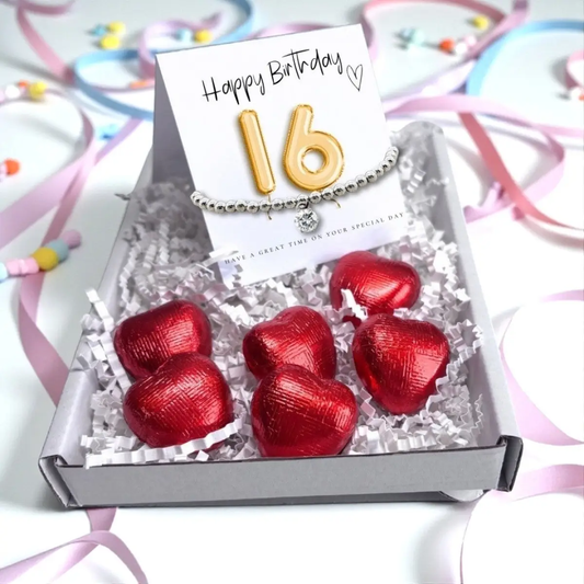 16th Birthday Cubic Zirconia Bracelet & Gold Balloons Mini Hamper by Aye Do Gifts