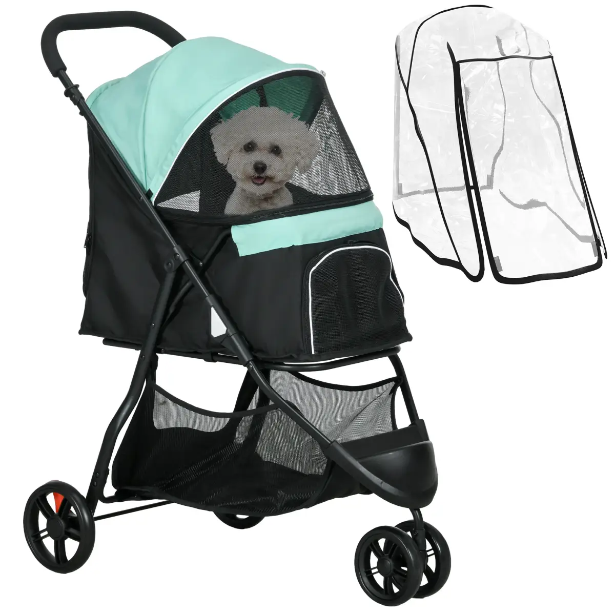 PawHut Dog Stroller for XS Dogs, S Dogs, Cats with Rain Cover - Green by PawHut