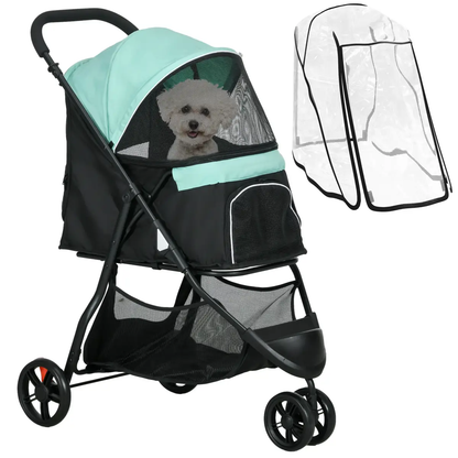 PawHut Dog Stroller for XS Dogs, S Dogs, Cats with Rain Cover - Green by PawHut