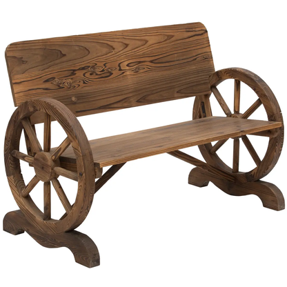 Fir Wood 2-Seater Outdoor Garden Wagon Wheel Bench by Outsunny