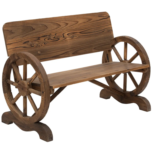 Fir Wood 2-Seater Outdoor Garden Wagon Wheel Bench by Outsunny