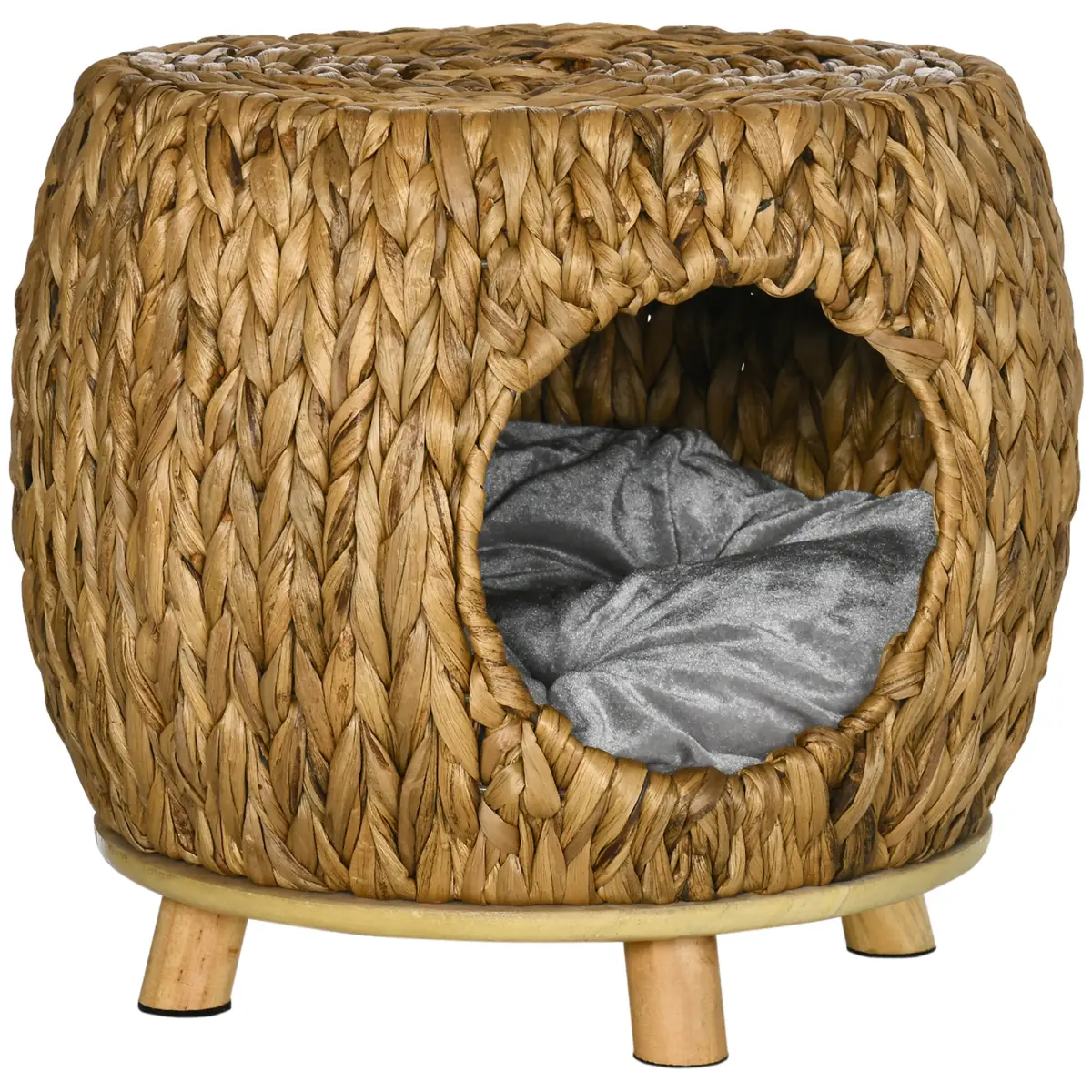 Rattan Cat House Stool, Wicker Kitten Bed for Outdoors and Indoors w/ Cushion by Unbranded