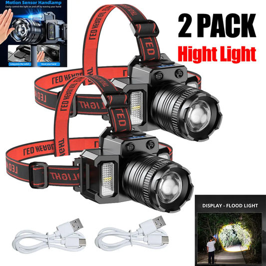 （2 Pack）5-Modes LED Headlamp Motion Sensor Headlamp USB Rechargeable Canping Hiking Headlight by N/A