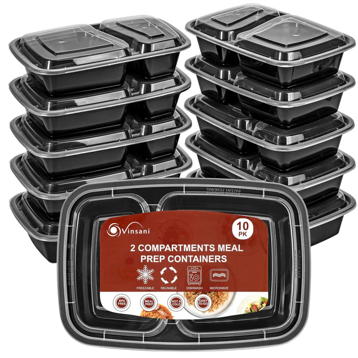 VINSANI 30pk 2 COMPARTMENTS MEAL PREP CONTAINERS 1010476 by Vinsani