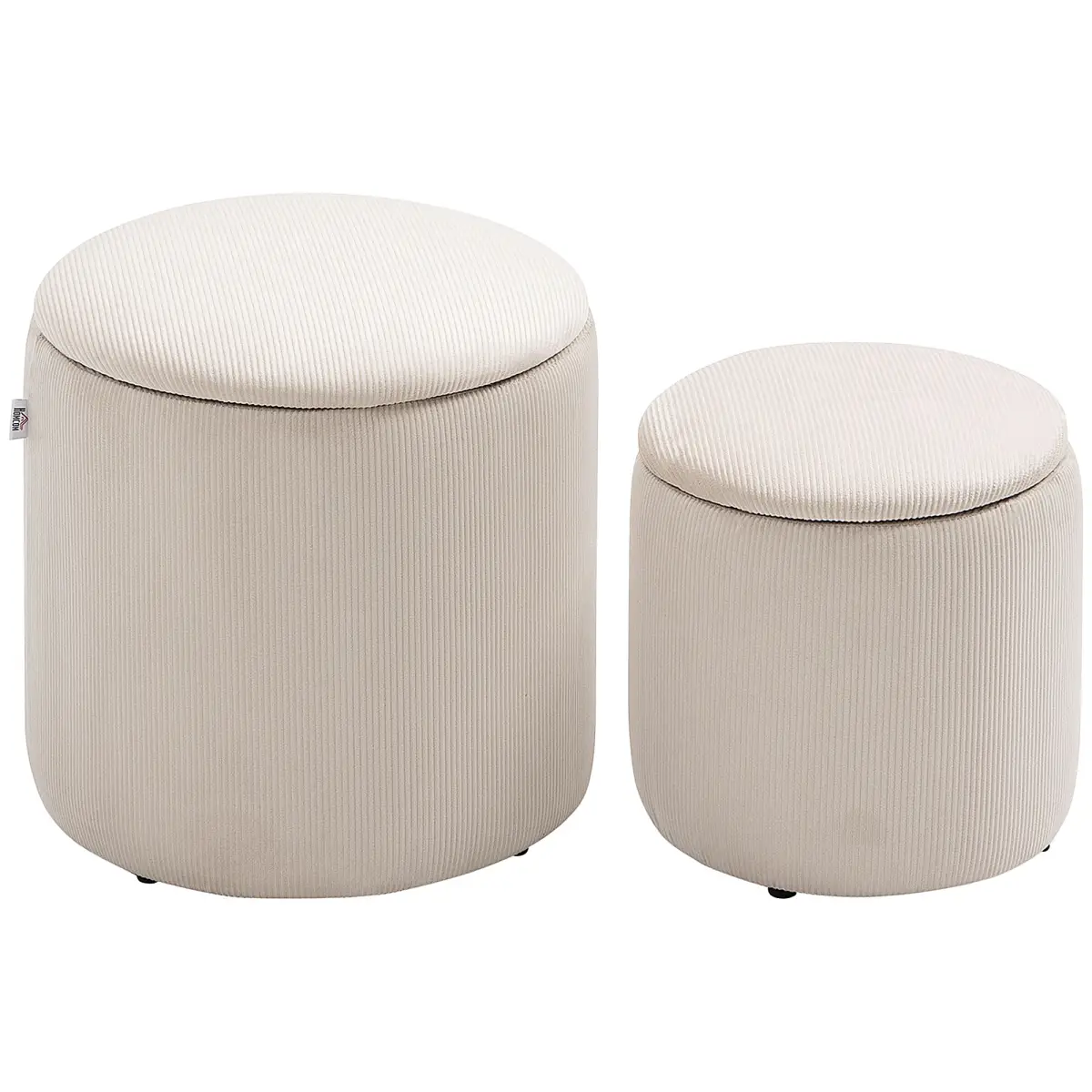 HOMCOM Modern Fabric Storage Ottoman with Removable Lid, Set of 2, Cream White by HOMCOM