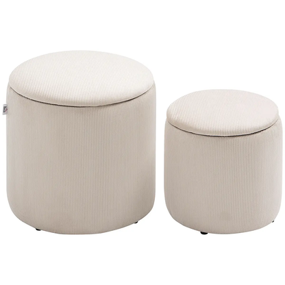 HOMCOM Modern Fabric Storage Ottoman with Removable Lid, Set of 2, Cream White by HOMCOM