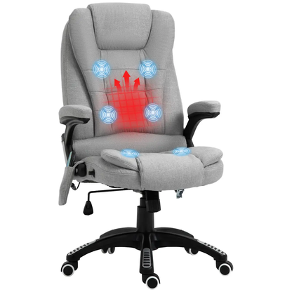 Executive Reclining Chair w/ Heating Massage Points Relaxing Headrest Grey by Unbranded