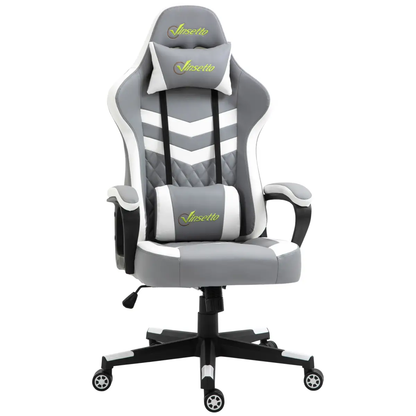 Racing Gaming Chair w/ Lumbar Support, Headrest, Gamer Office Chair, Grey White by Unbranded
