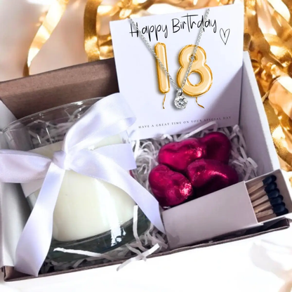Small 18th Birthday Gold Balloons Gift Necklace Hamper | Girls 18th Birthday Candle Gift UK by Aye Do Gifts