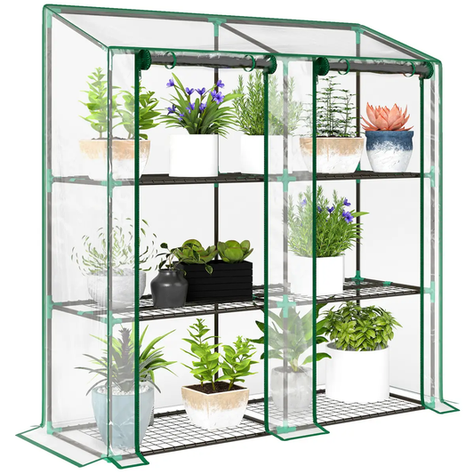 Outsunny Mini Green House with 3 Tier Shelves, 151H x 143W x 46Dcm, Clear by Outsunny