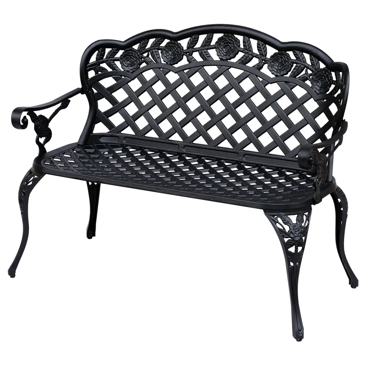 Garden Bench, Cast Aluminium, 107Lx58Wx85H cm-Black by Outsunny