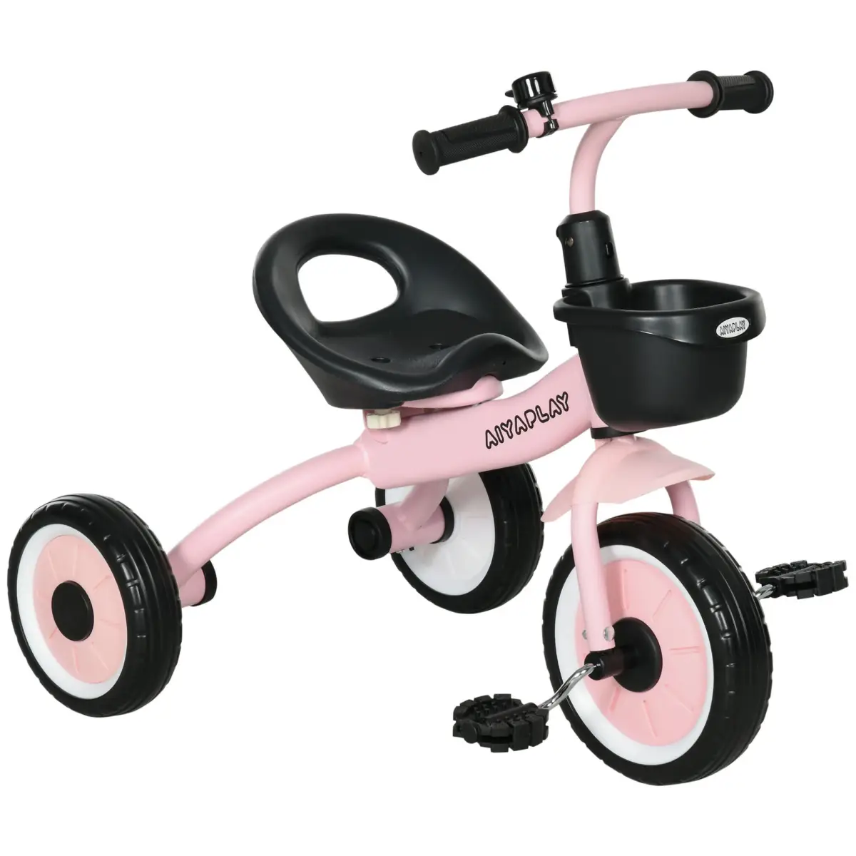 Kids Trike, Tricycle with Adjustable Seat, Basket, Bell for Ages 2-5 Years Pink by AIYAPLAY