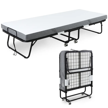 Folding Bed with 10cm Mattress, Portable Foldable Guest Bed Metal Frame by HOMCOM