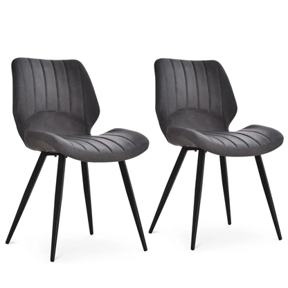 Set Of 2 Vintage PU Leather Dining Chair Moulded Seats Padded Steel Frame Grey by HOMCOM