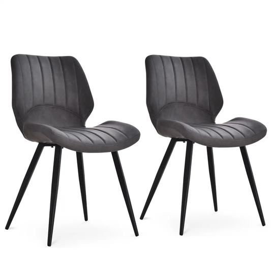 Set Of 2 Vintage PU Leather Dining Chair Moulded Seats Padded Steel Frame Grey by HOMCOM