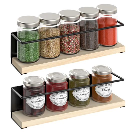 VINSANI 2pc MAGNETIC SPICE RACK WOODEN SHELF 1010420 by Vinsani