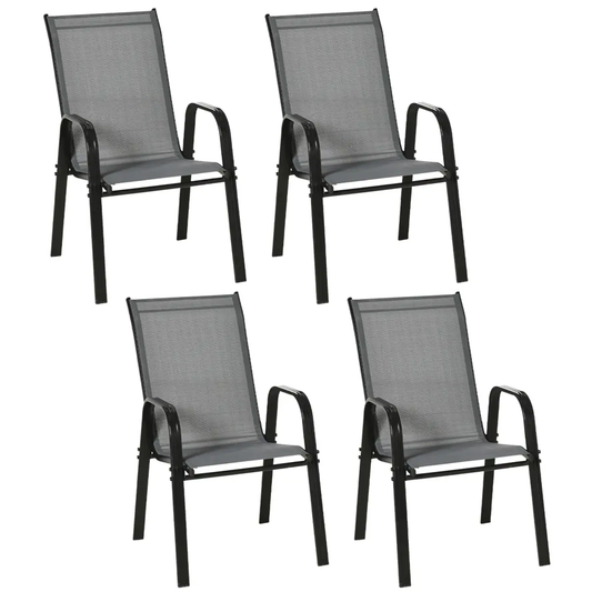 Set of 4 Garden Dining Chair Set Outdoor w/ High Back Armrest Grey Outsunny by Unbranded
