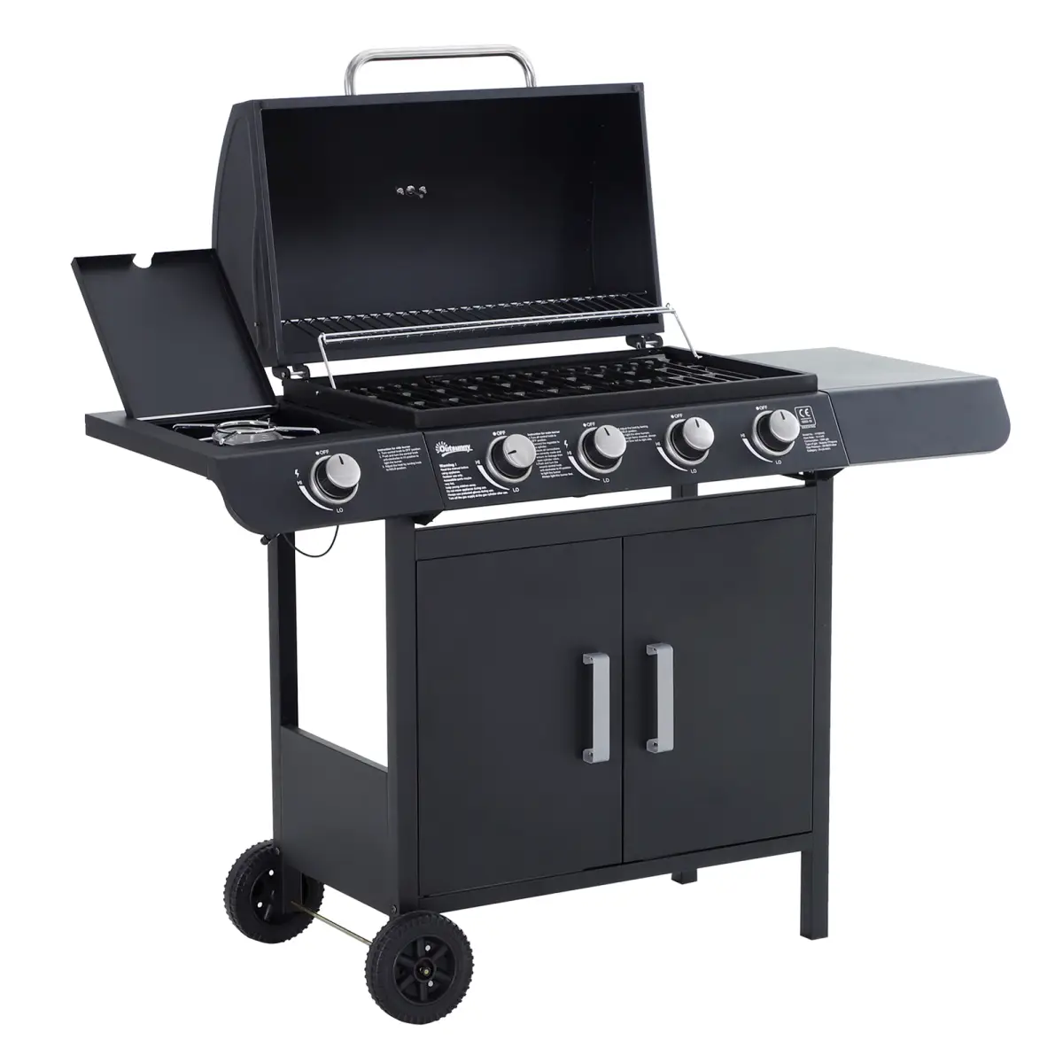 4 Gas BBQ Grill with Wheels, Steel-Black by Outsunny